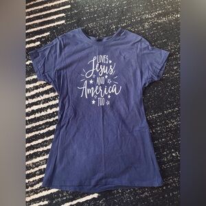 NWOT Womens Tee Small Loves Jesus + America Too Patriotic Fitted Shirt Christian